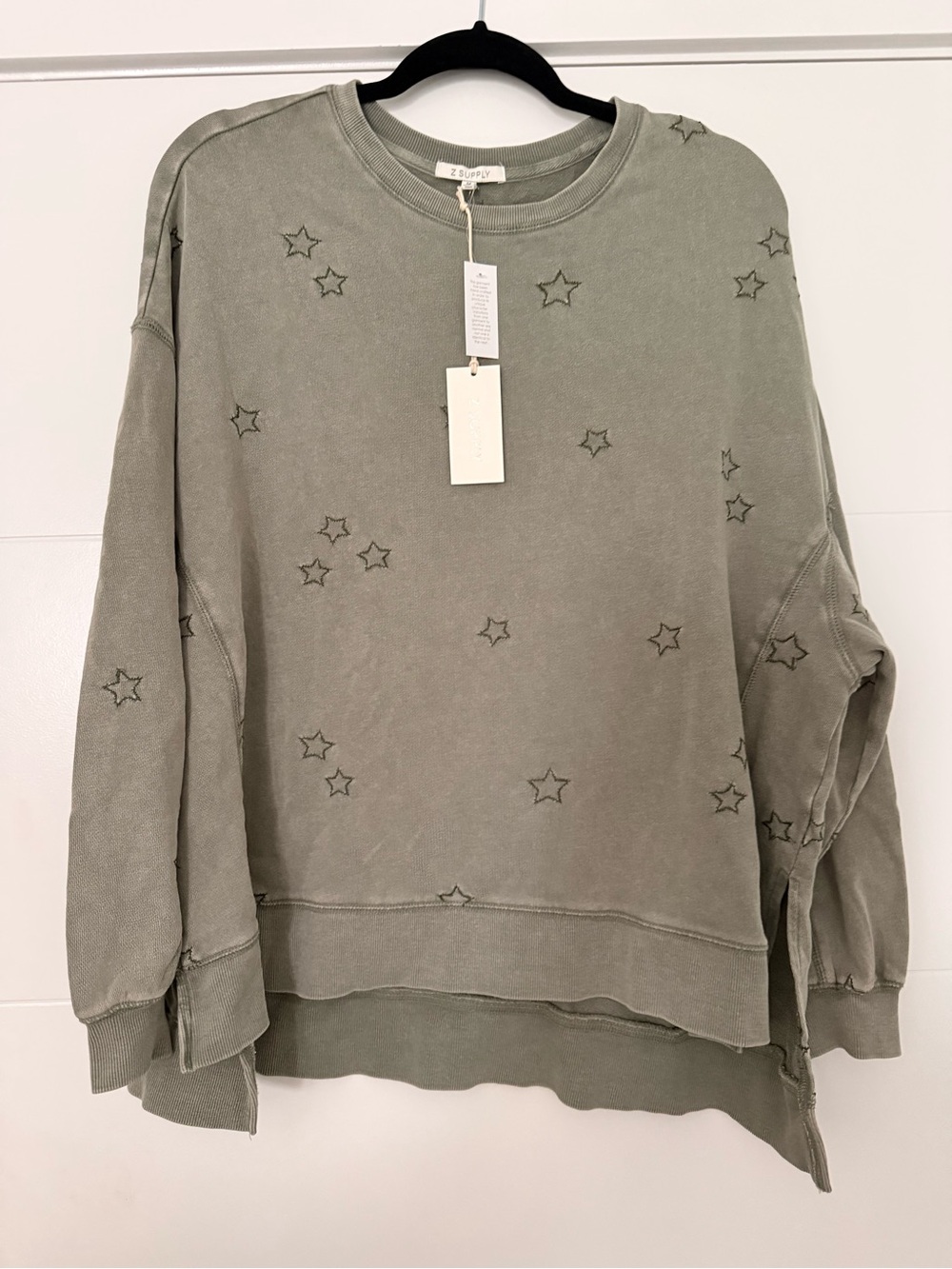 Z Supply Olive Star Modern Weekender Embroidered Crewneck Sweatshirt